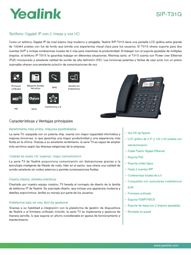 Yealink SIP T31G Datasheet ES PDF protocolo de Iniciacion de Sesion