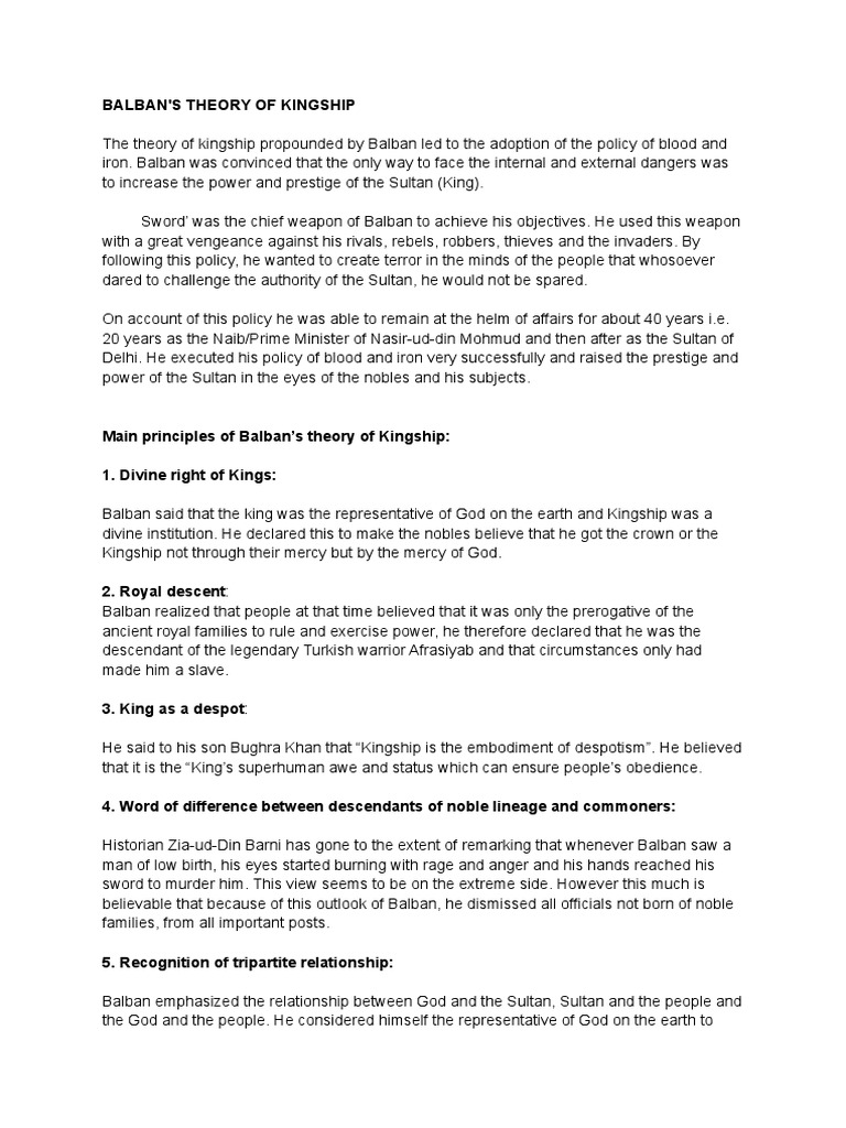 BALBAN'S Theory of Kingship | PDF | Monarchy | Government Institutions