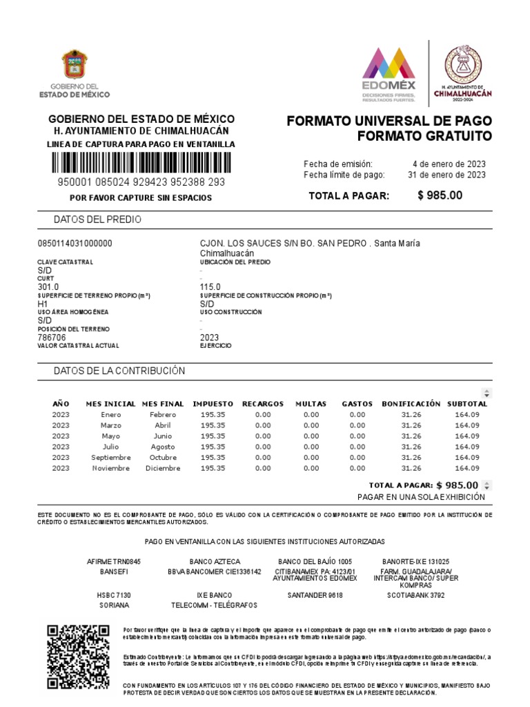 Pago de Predial en Chimalhuacán 2023 | PDF | Servicios financieros ...