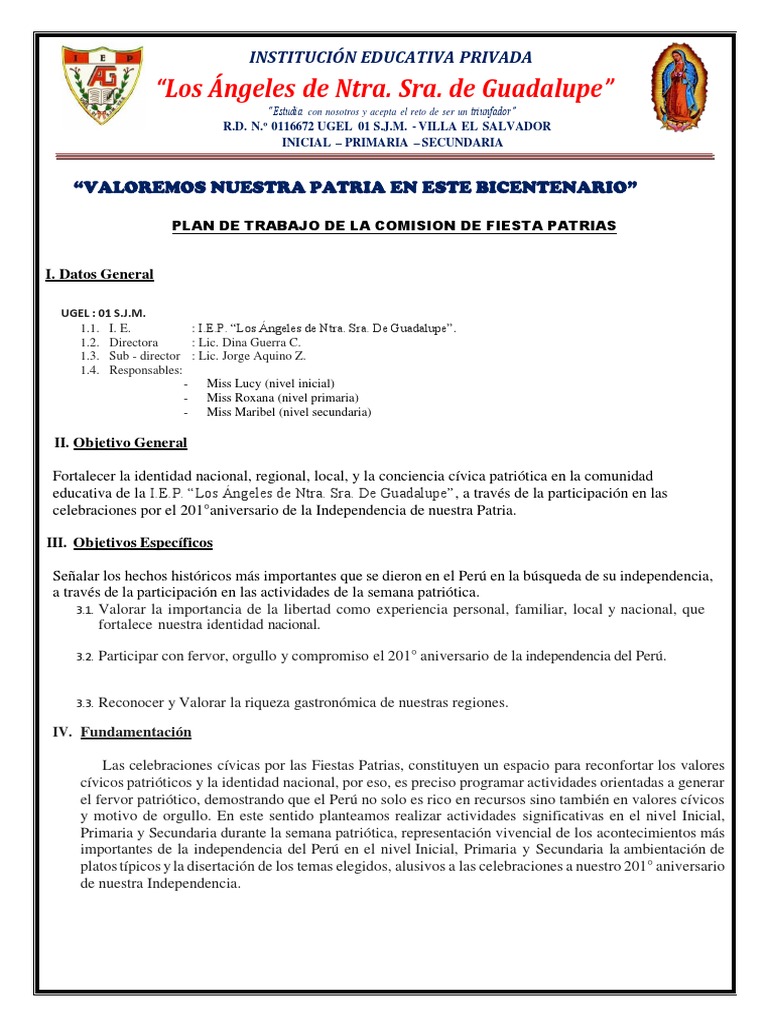 PLAN DE FIESTAS PATRIAS PDF