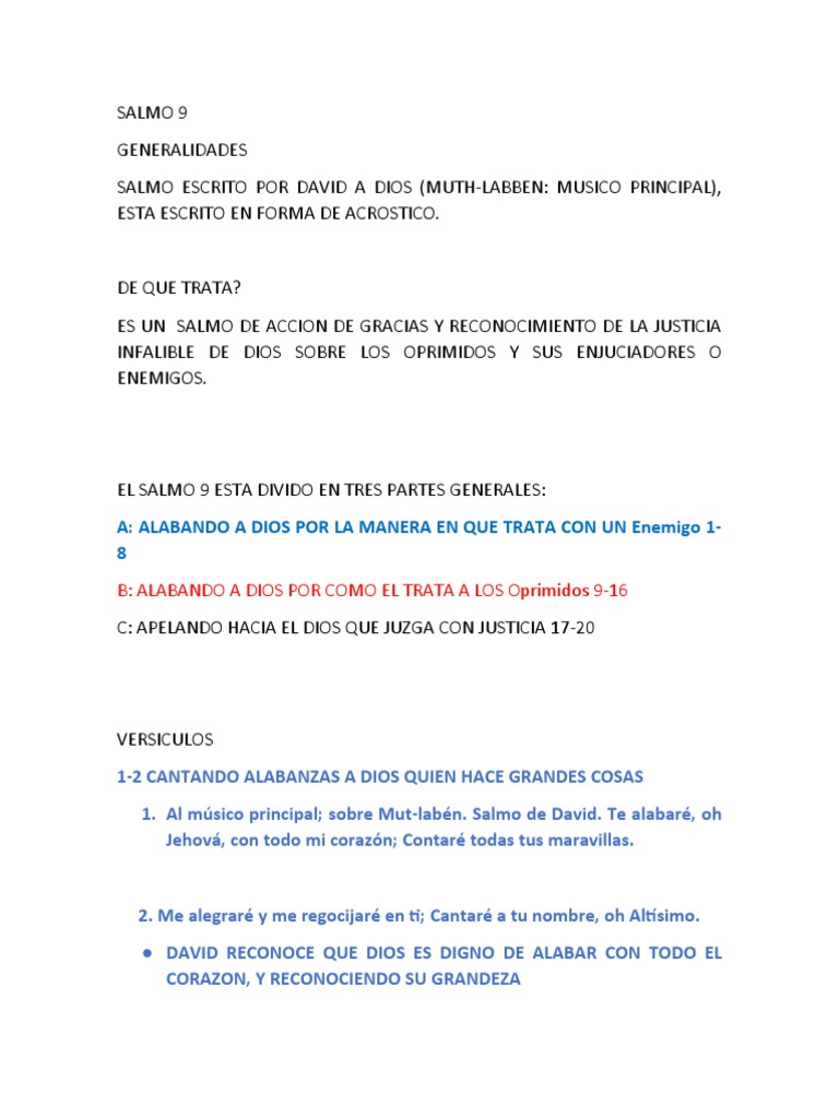 Salmo 9: Alabanza y Justicia Divina | PDF | Salmos | Dios