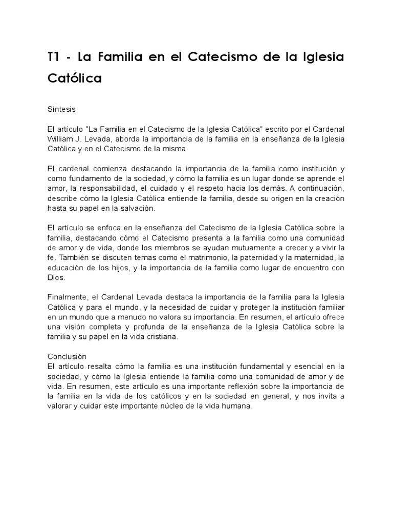 T1 - La Familia en El Catecismo de La Iglesia Católica | PDF | Filosofía