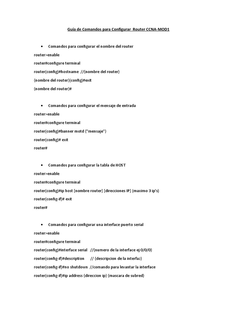 Guía de Comandos para Configurar Router CCNA | PDF | Enrutador ...