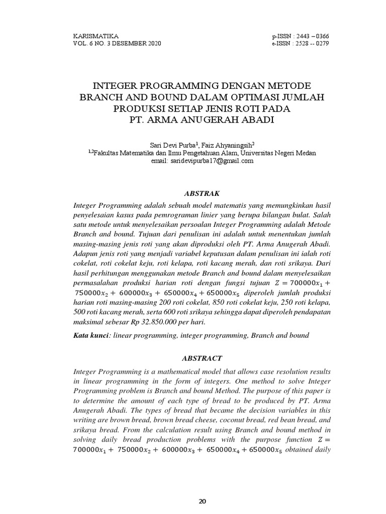 Integer Programming Dengan Metode Branch and Bound Dalam Masalah ...