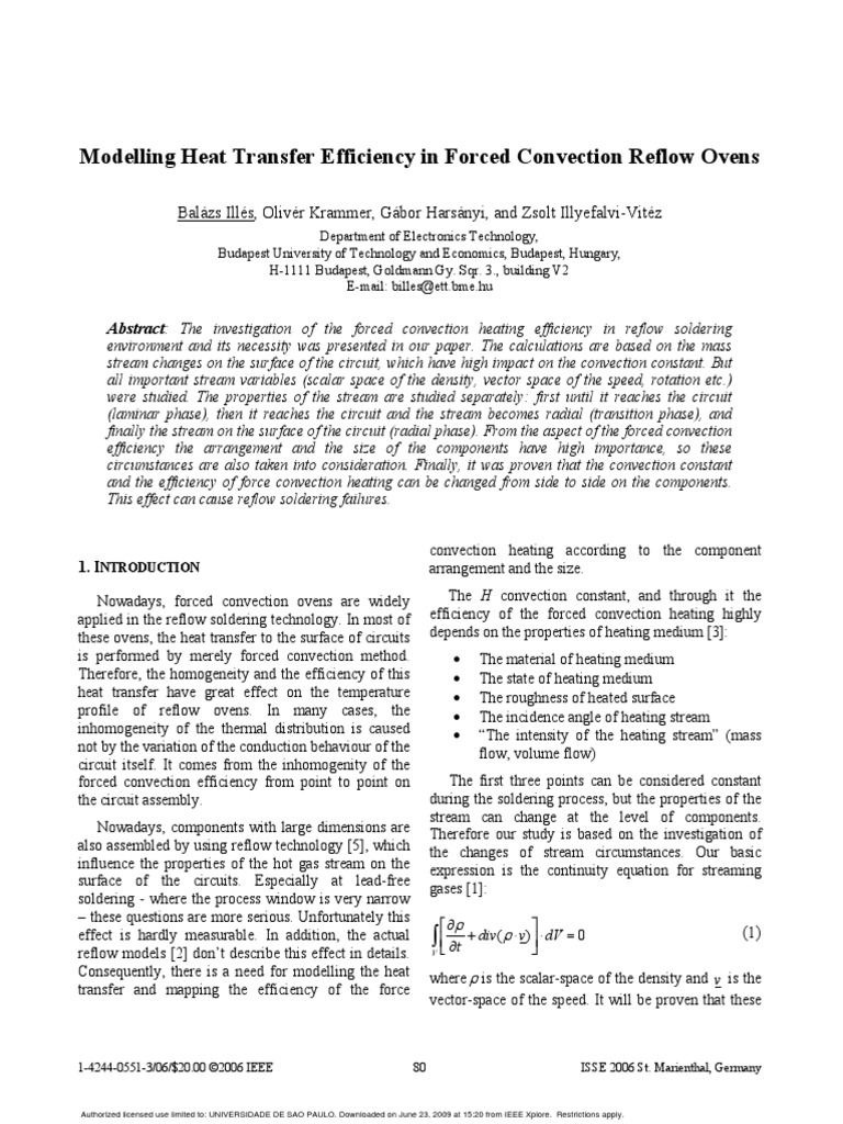 Modelling Heat Transfer Efficiency in Forced Convection Reflow Ovens PDF