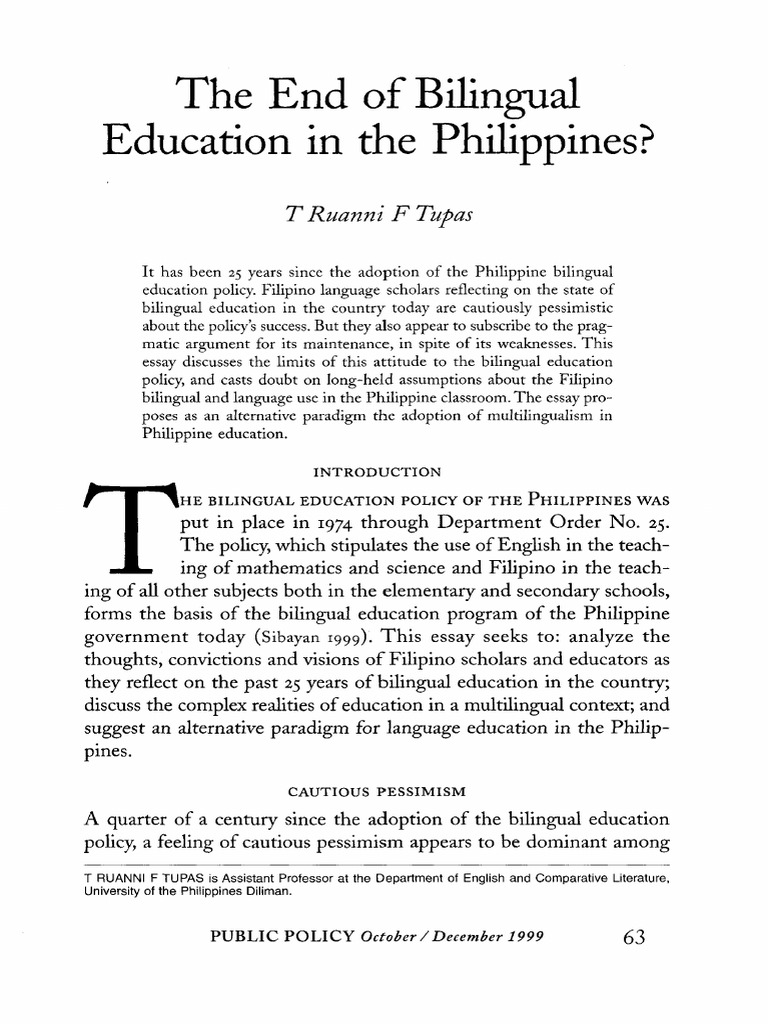 The End of Bilingual Education in The Philippines | PDF