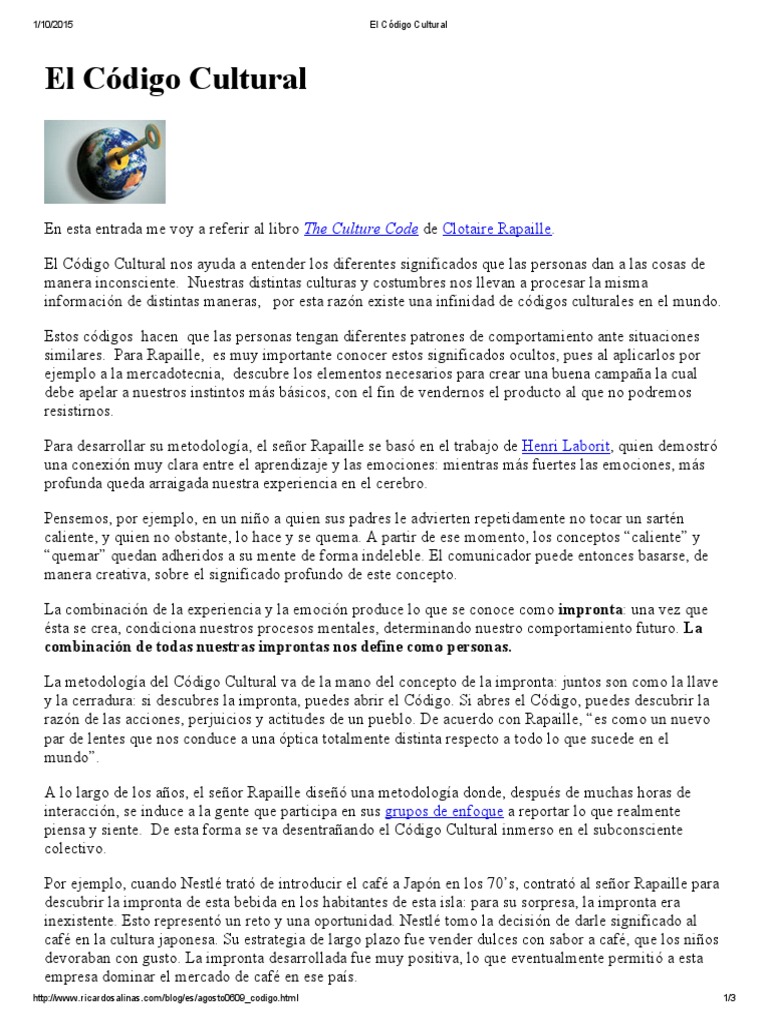 El Código Cultural PDF | Descargar gratis PDF | Mente | Concepto