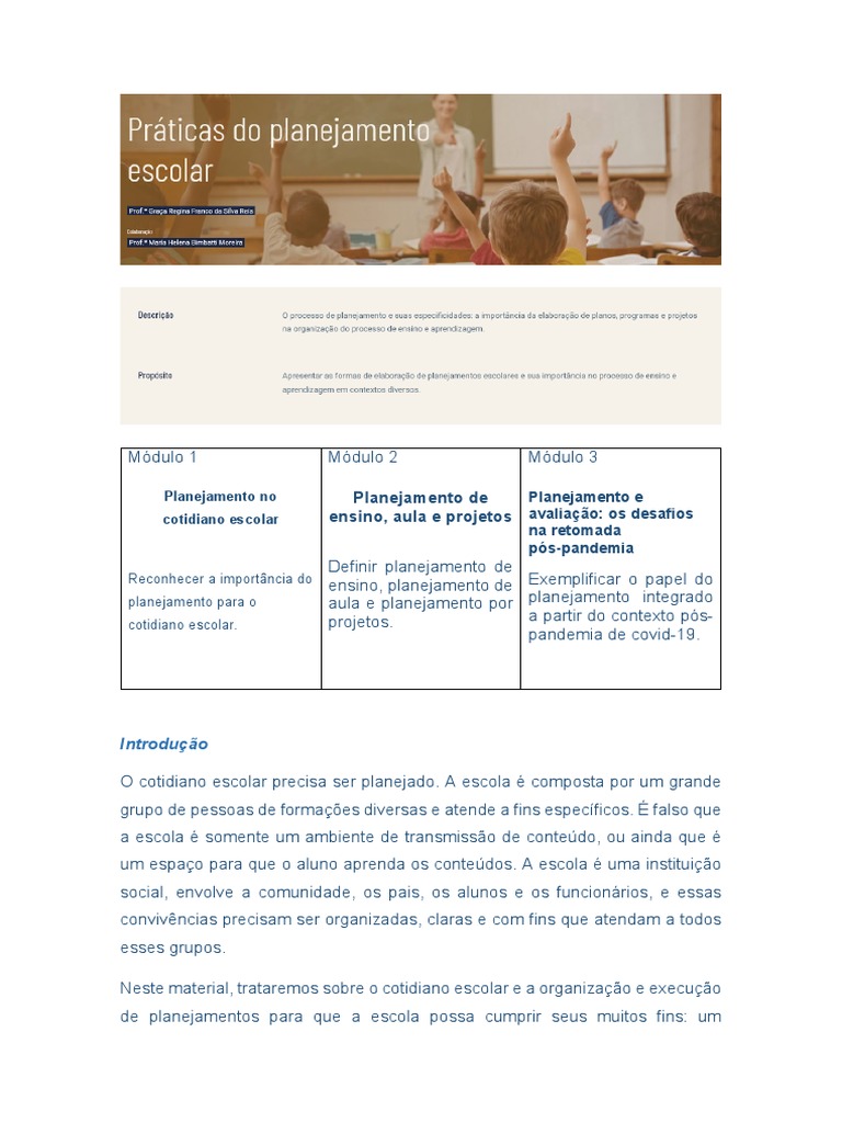 4 - Práticas Do Planejamento Escolar PDF | PDF | Aprendizado | Pedagogia