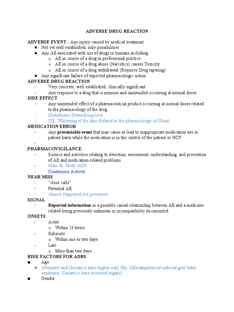Adverse Drug Reaction | PDF | Diseases And Disorders | Pharmacology