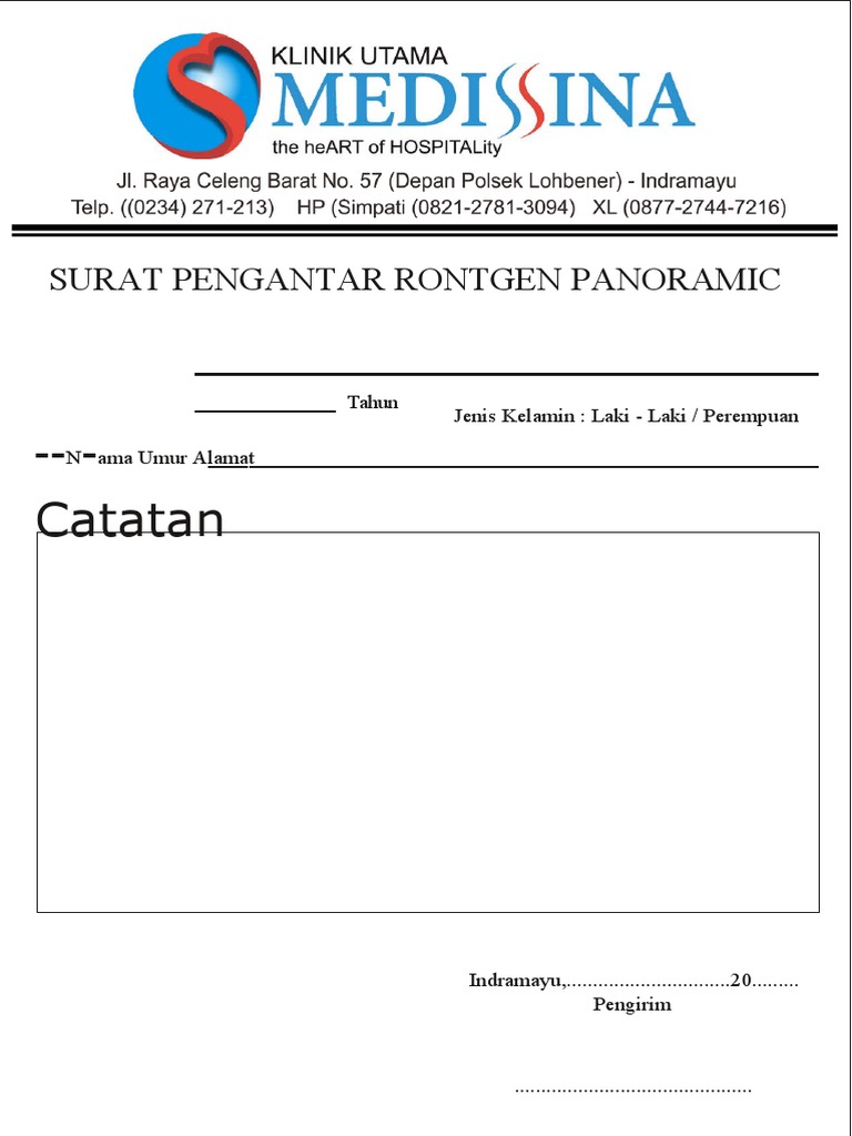 Surat Pengantar Rontgen Panoramic | PDF