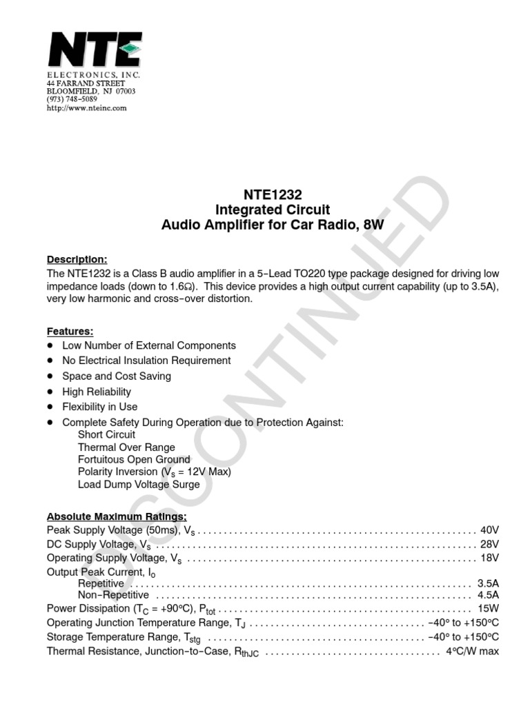 NTE Electronics Component NTE129P Silicon General Purpose Amplifier ...