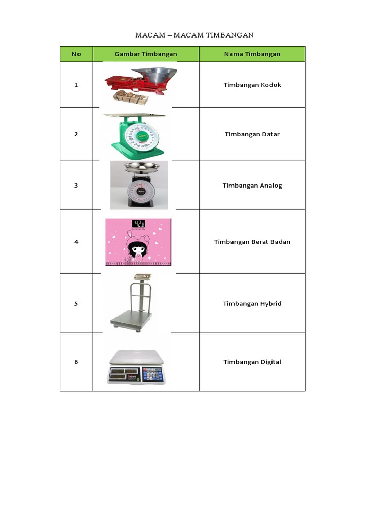 Jenis-jenis Timbangan dan Penjelasan Singkatnya | PDF
