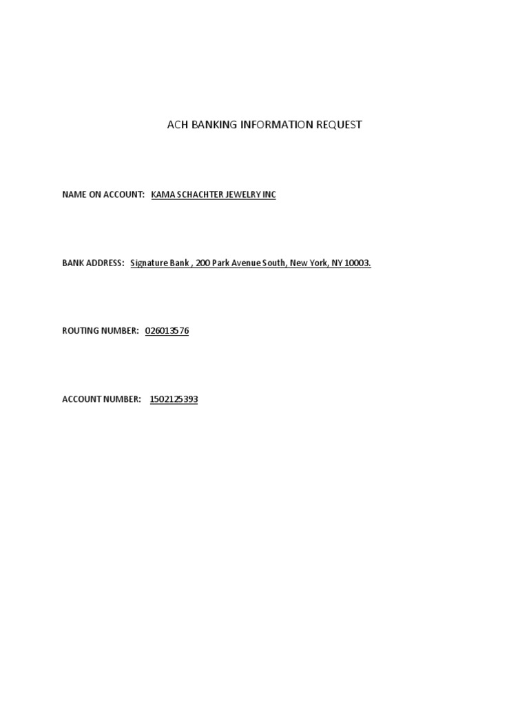 ACH Banking Info for Kama Schachter Jewelry | PDF