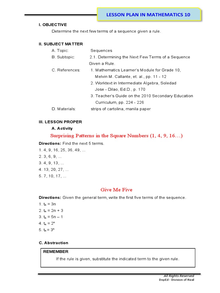 2.1 Determining The Next Few Terms of A Sequence Given A Rule# | PDF ...
