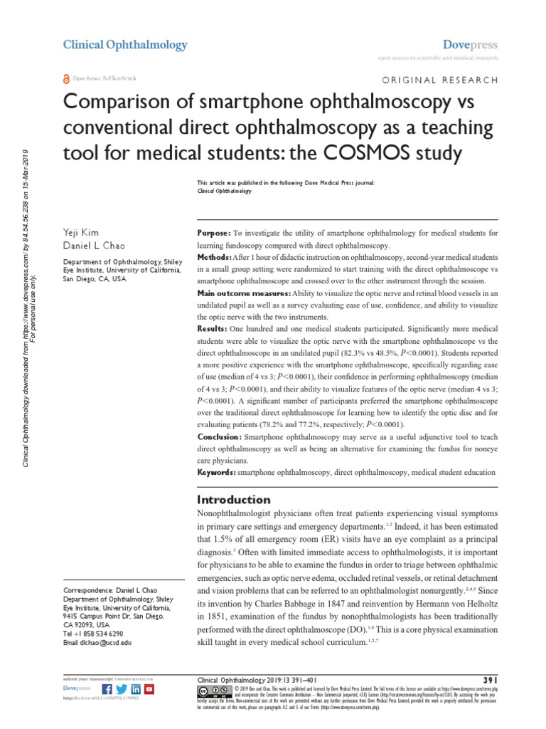 Comparison of Smartphone Ophthalmoscopy Vs Conventional Direct