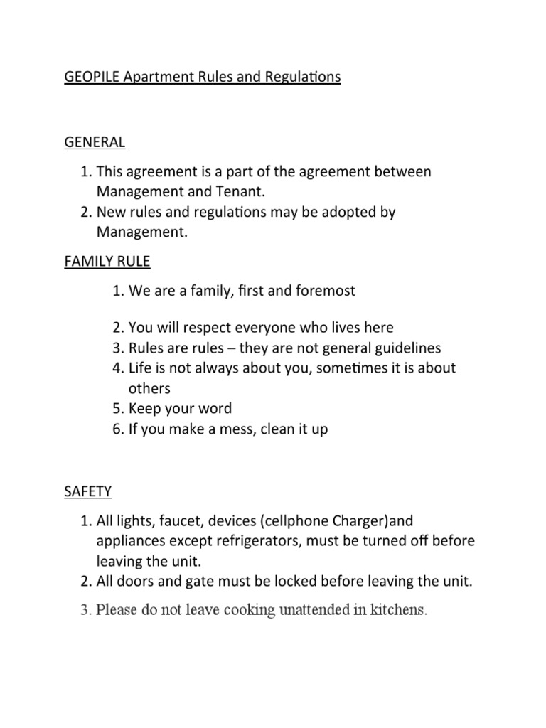 GEOPILE Apartment Rules and Regulations PDF