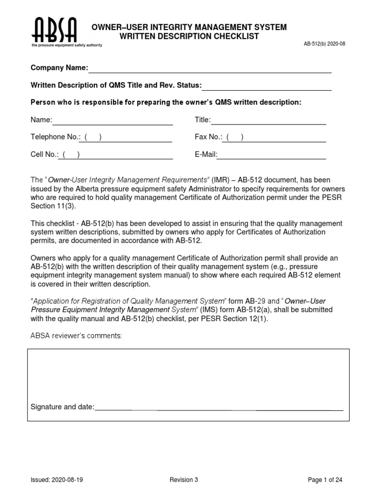 Ab 512b integrity management requirements checklist pdf