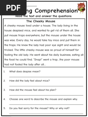 Reading Comprehension Grade 3 The Cheeky Mouse