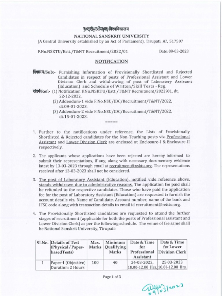 Notification Written Test PS and LDC Along With Enclosures PDF PDF