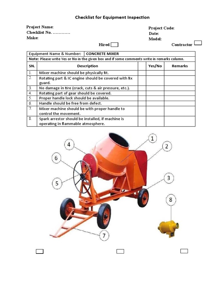 Checklist For Equipment Inspection CONCRETE MIXER PDF
