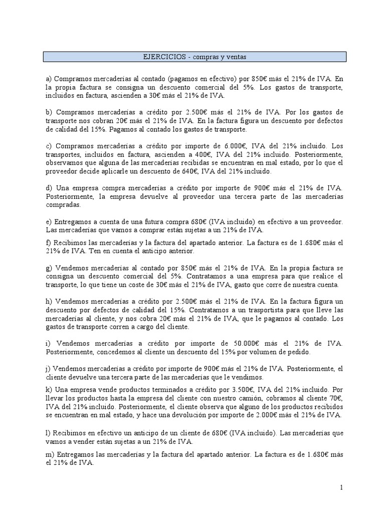 Ejercicios de Contabilidad: Compras y Ventas | PDF | Factura | Economias