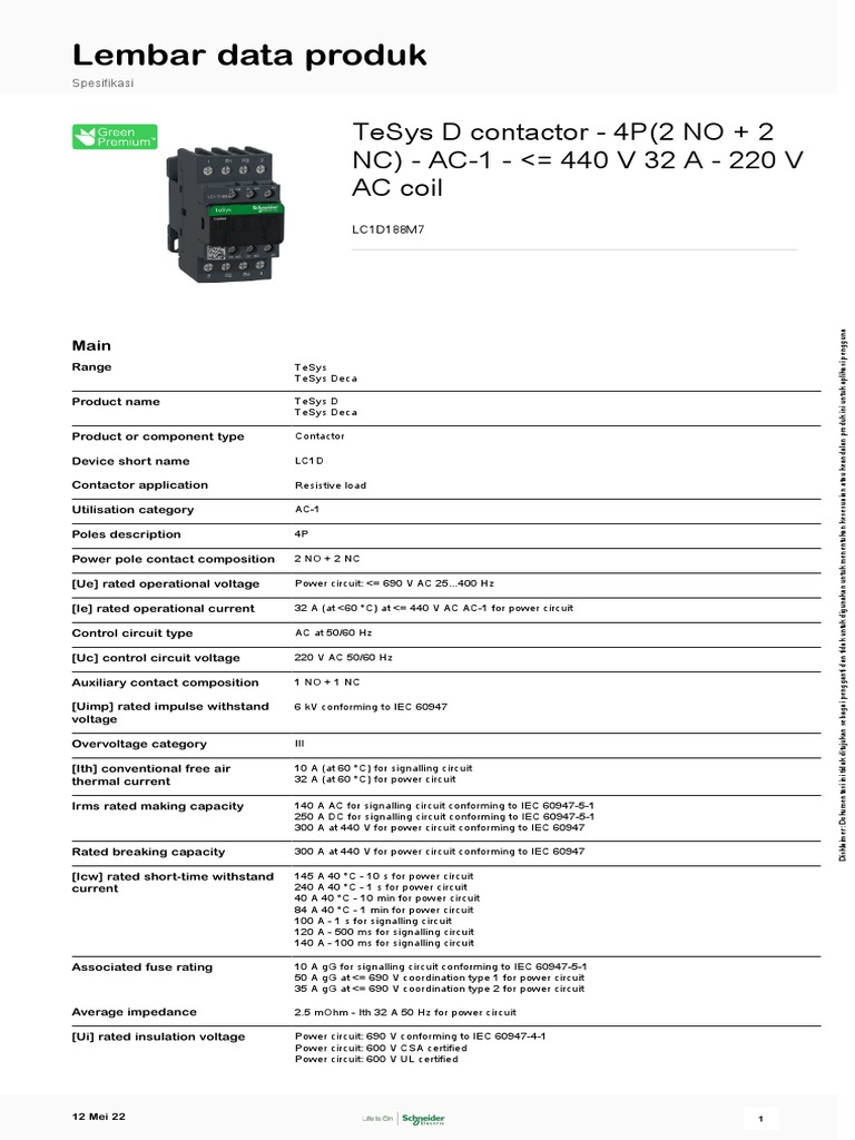 ITEM5 TeSys Deca Contactors LC1D188M7 PDF Alternating Current