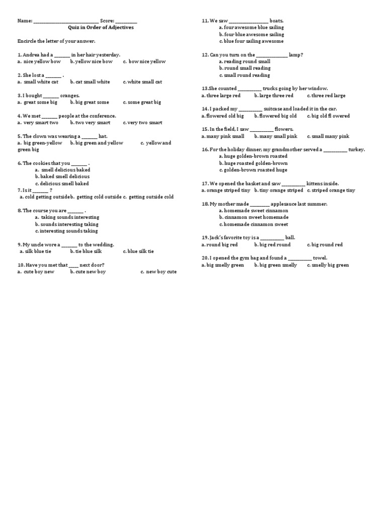Java Class Initialization Order Of Adjectives Quiz