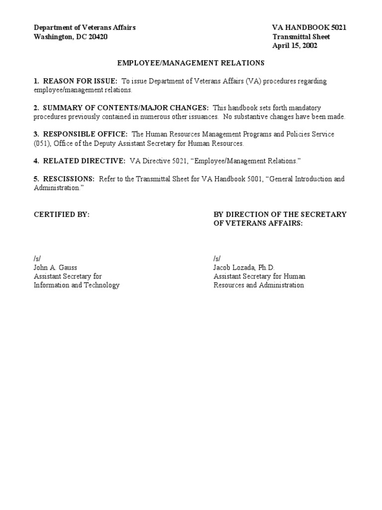VA Handbook 5021: Employee Relations | PDF | Employment | Drug ...