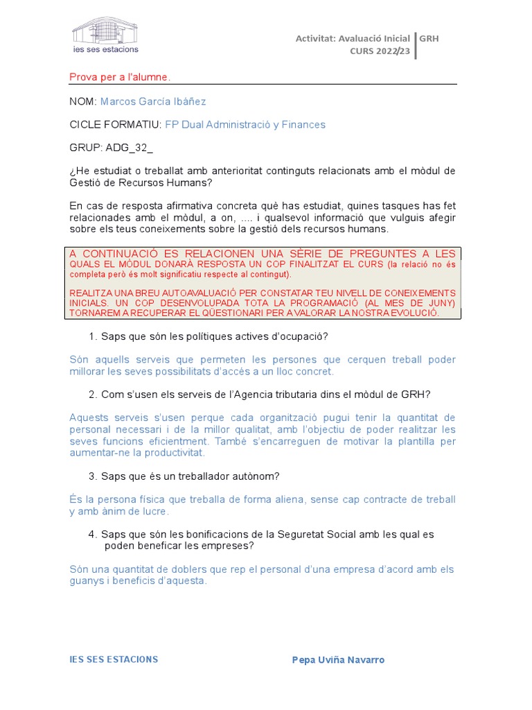 Avaluació Inicial Marcos García Ibáñez PDF