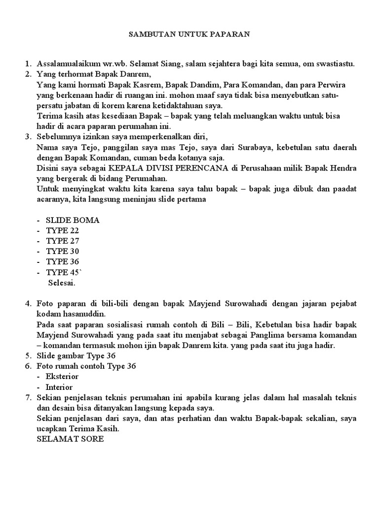 Sambutan Untuk Pak Tejo | PDF | Griya & Taman