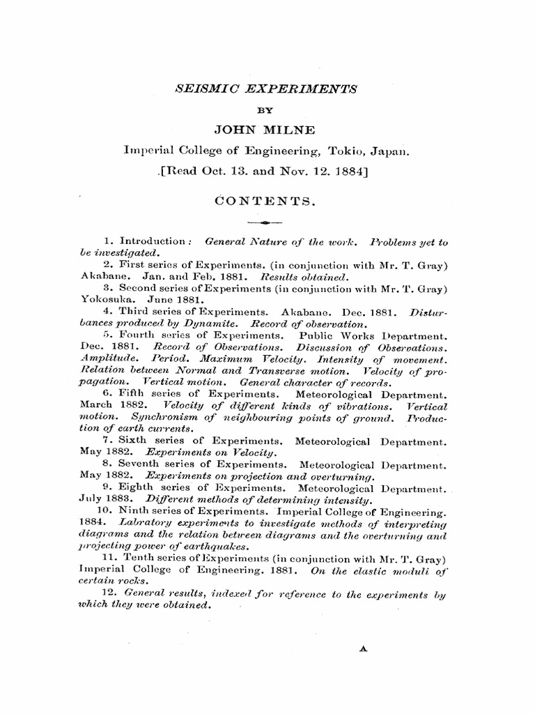Milne - Seismic Experiments - 1885 | PDF