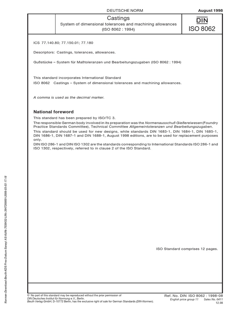 Din Iso 8062 | PDF | International Organization For Standardization ...