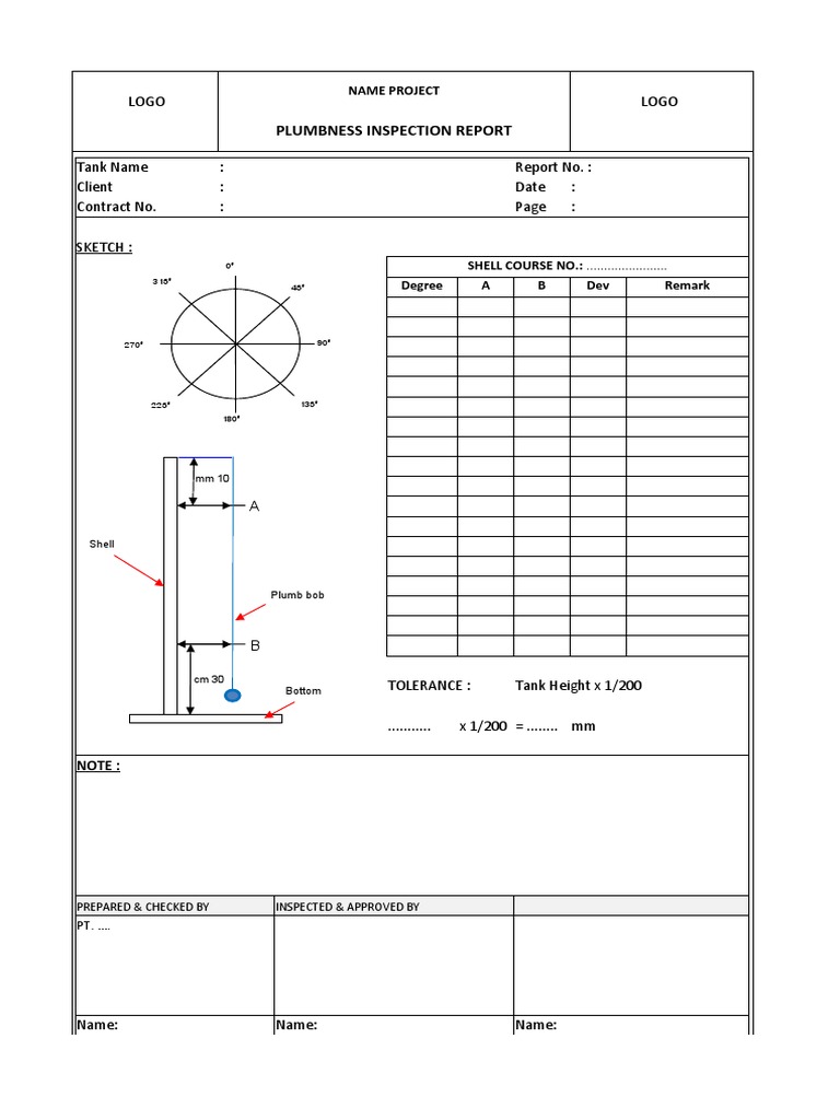 Plumbness Inspection Report for Tank | PDF | Tools | Equipment