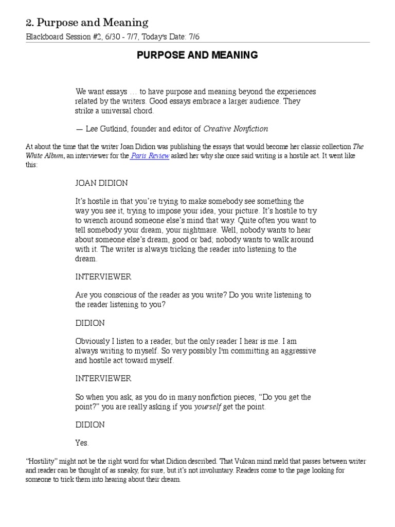 2 Purpose and Meaning PDF PDF Essays Narration