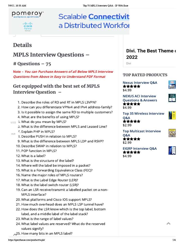 Top 75 MPLS Interview Q&A - IP With Ease | Download Free PDF ...