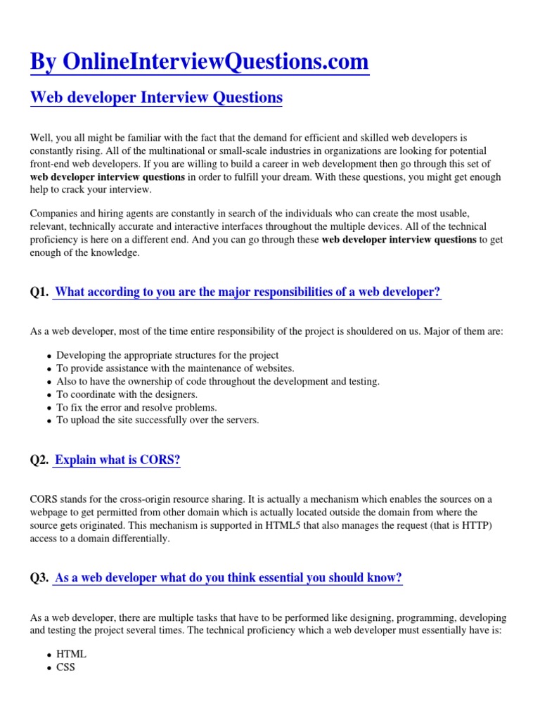 Junior Web Developer Interview Questions