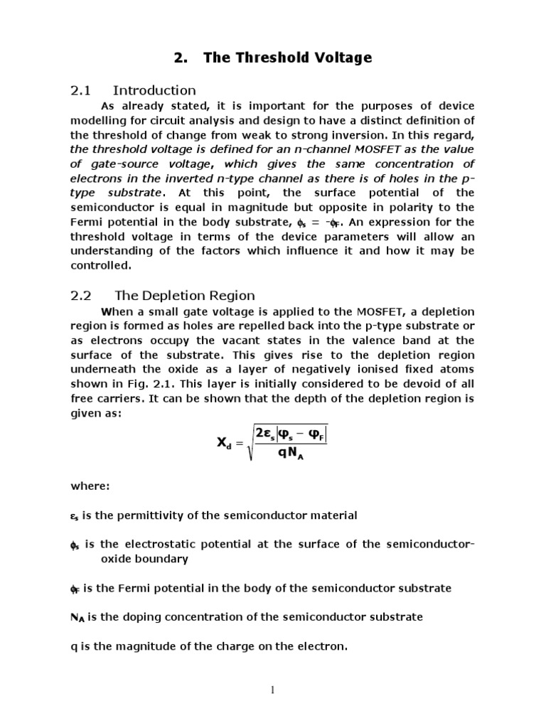 2 Threshold Voltage PDF PDF Mosfet Field Effect Transistor