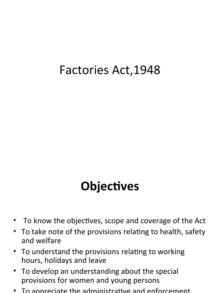 Factories Act, 1948 PDF Occupational Safety And Health Hazards