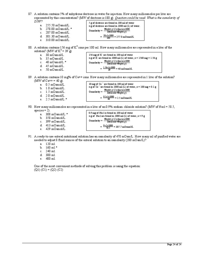 Pebc Calculation Questions Mass Concentration Chemistry Renal Function