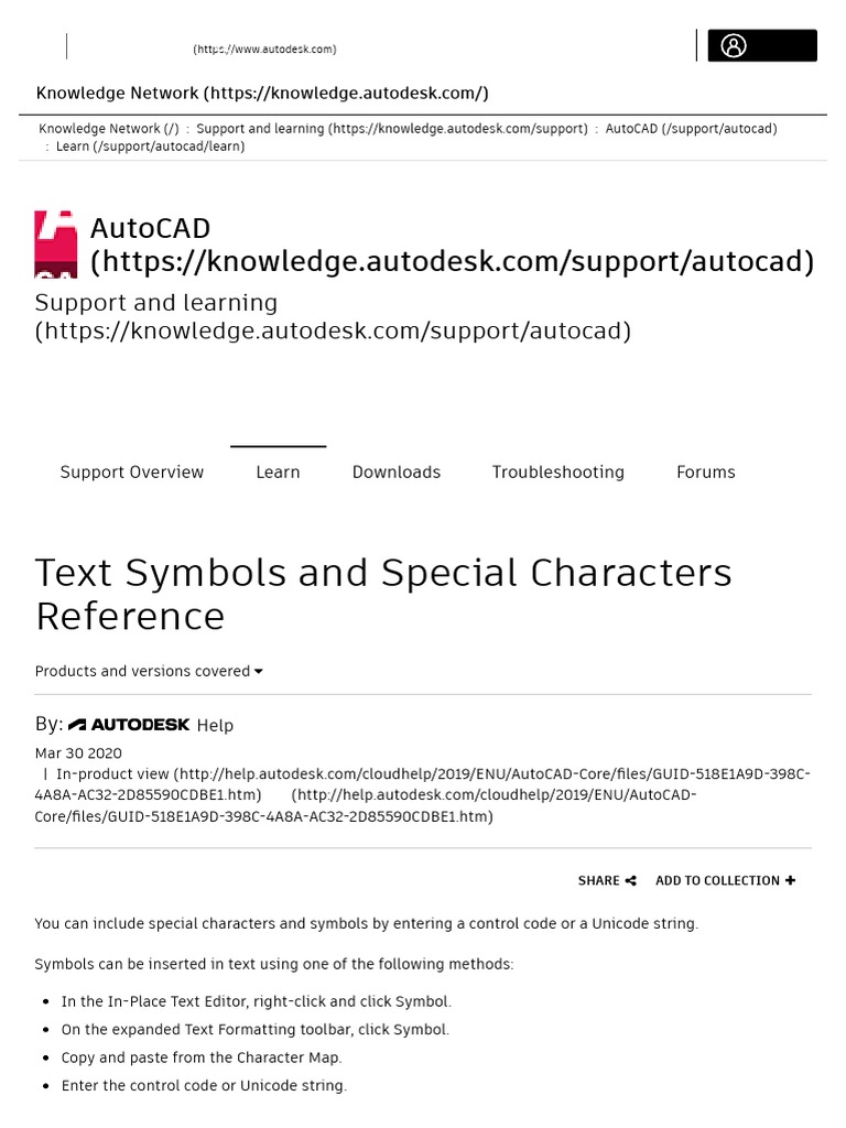 Text Symbols and Special Characters Reference - AutoCAD 2019 - Autodesk ...