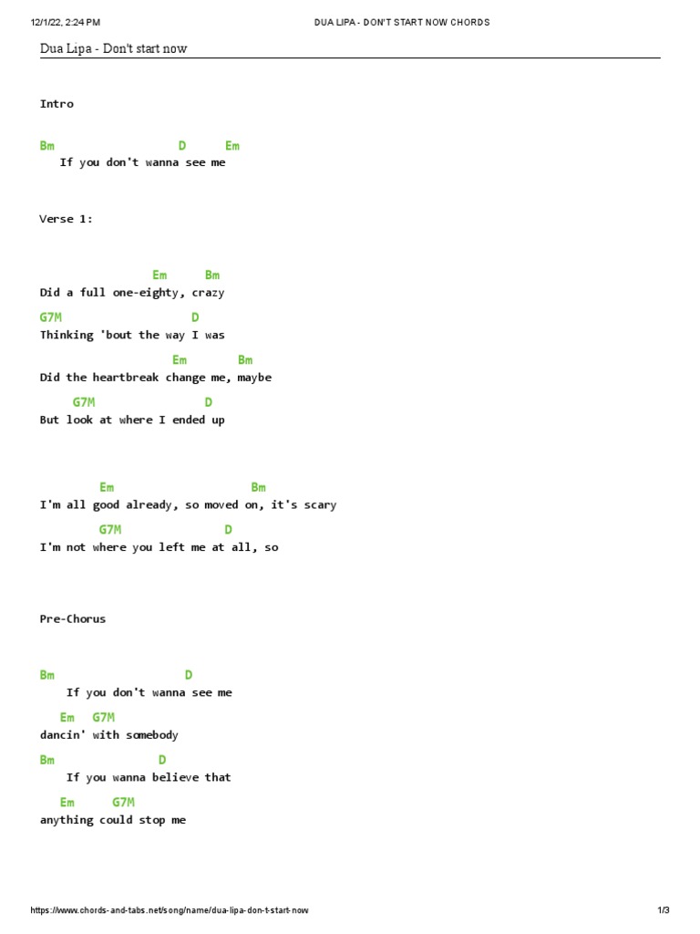 Dua lipa don t start now chords pdf song structure contemporary r b