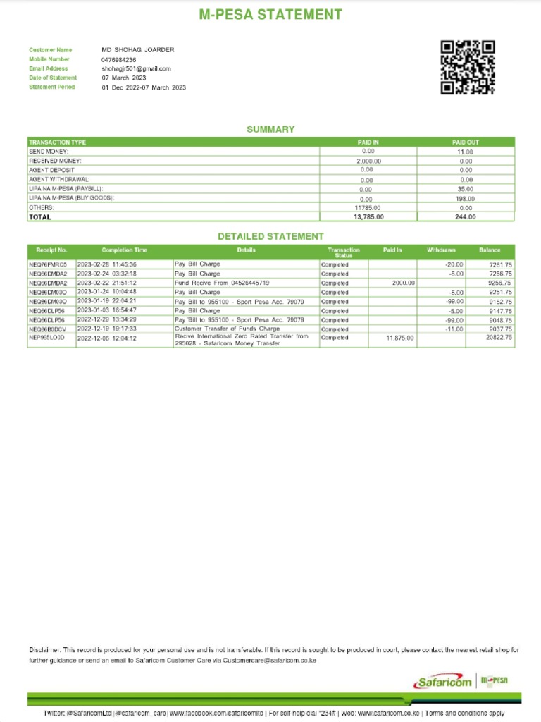 Mpesa Statement New PDF