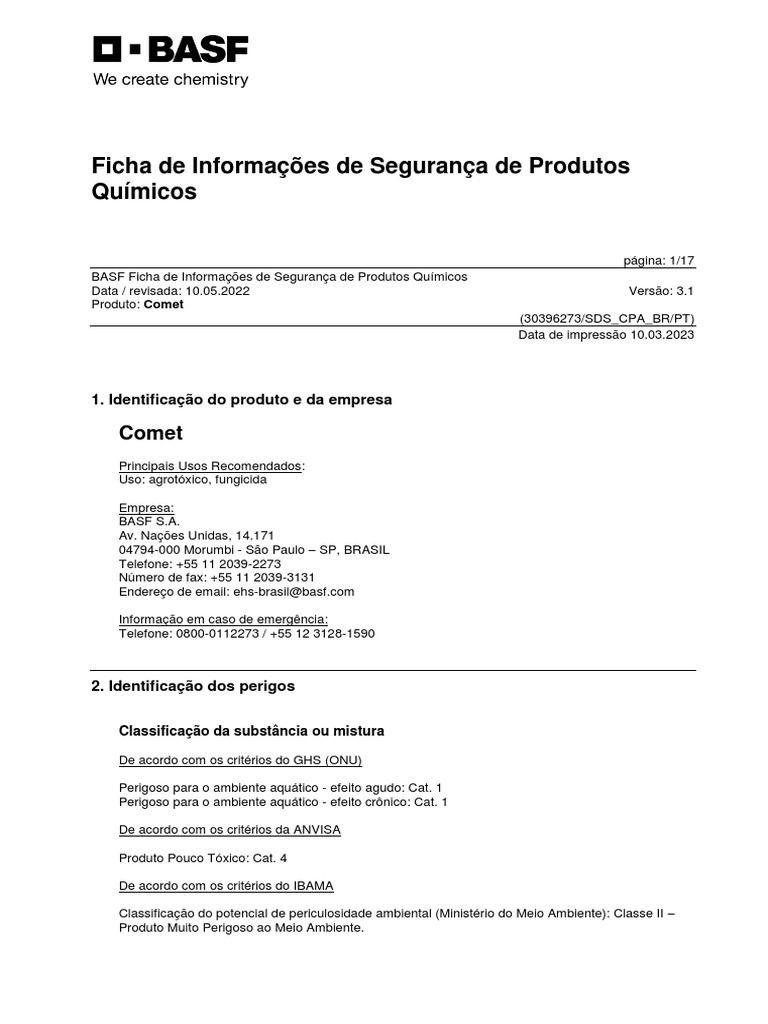 Comet 000000000030396273 SDS CPA BR PT 3-1 PDF | PDF | Toxicidade | Química