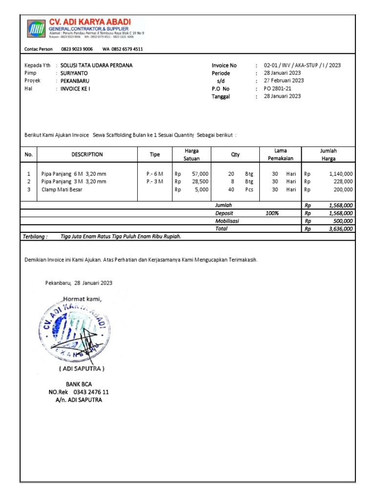 Invoice Sewa Scaffolding Januari 2023 | PDF
