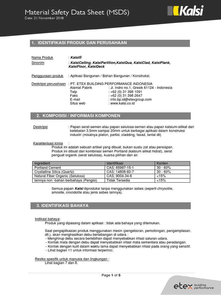 Msds Kalsi Matrerial Safety Datasheet Id 2018 11 PDF PDF