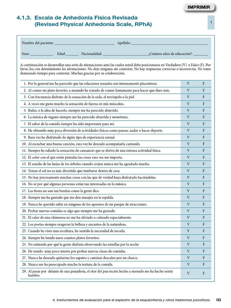 Escala Anhedonia Física | PDF