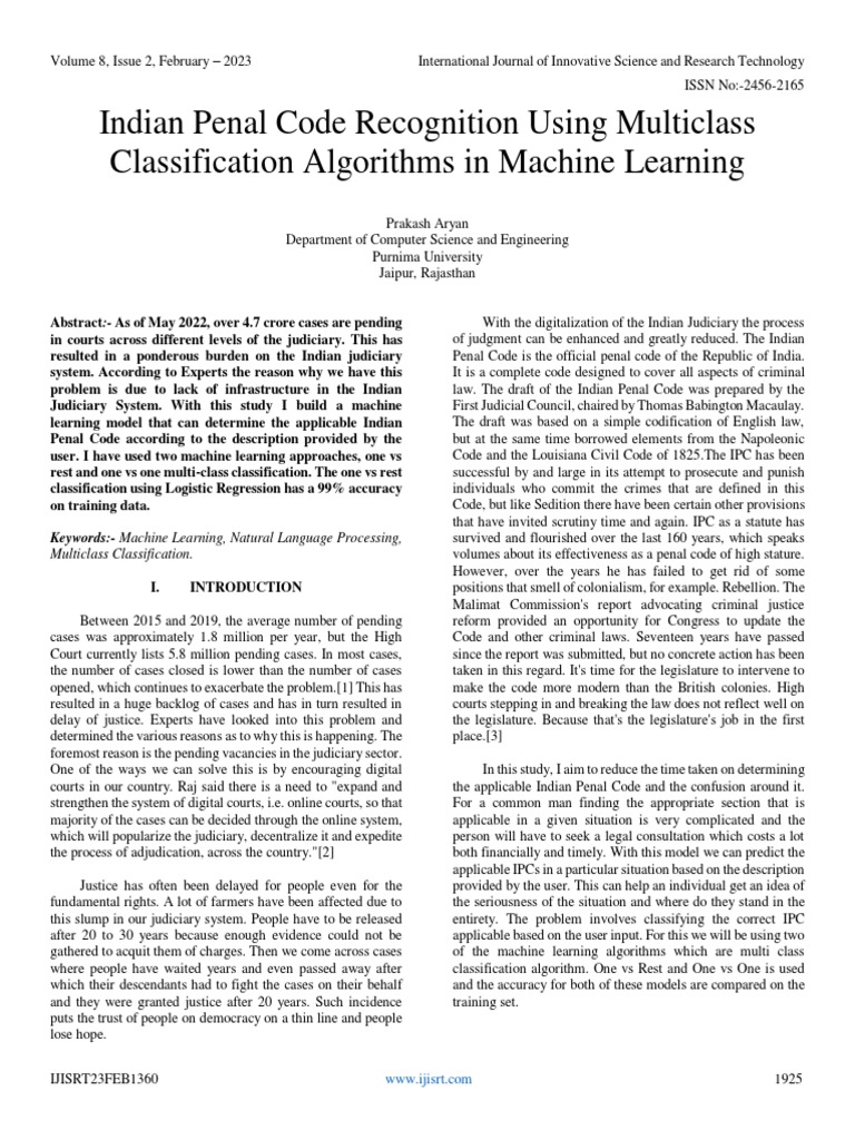 Indian penal code recognition using multiclass classification