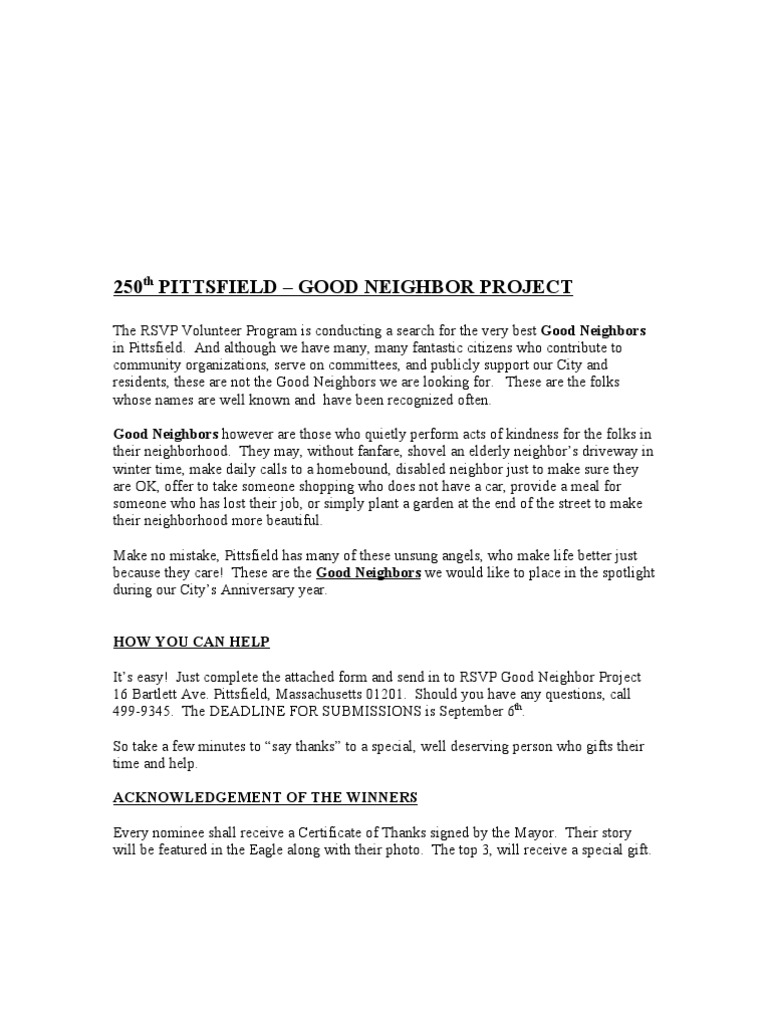 Pittsfield Good Neighbor Form | PDF | Sports & Recreation | Law