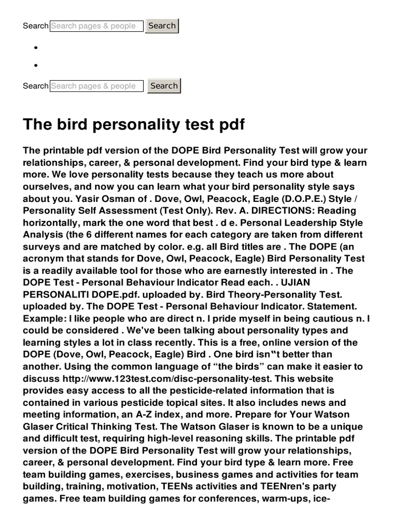The Bird Personality Test PDF PDF Birds Citation