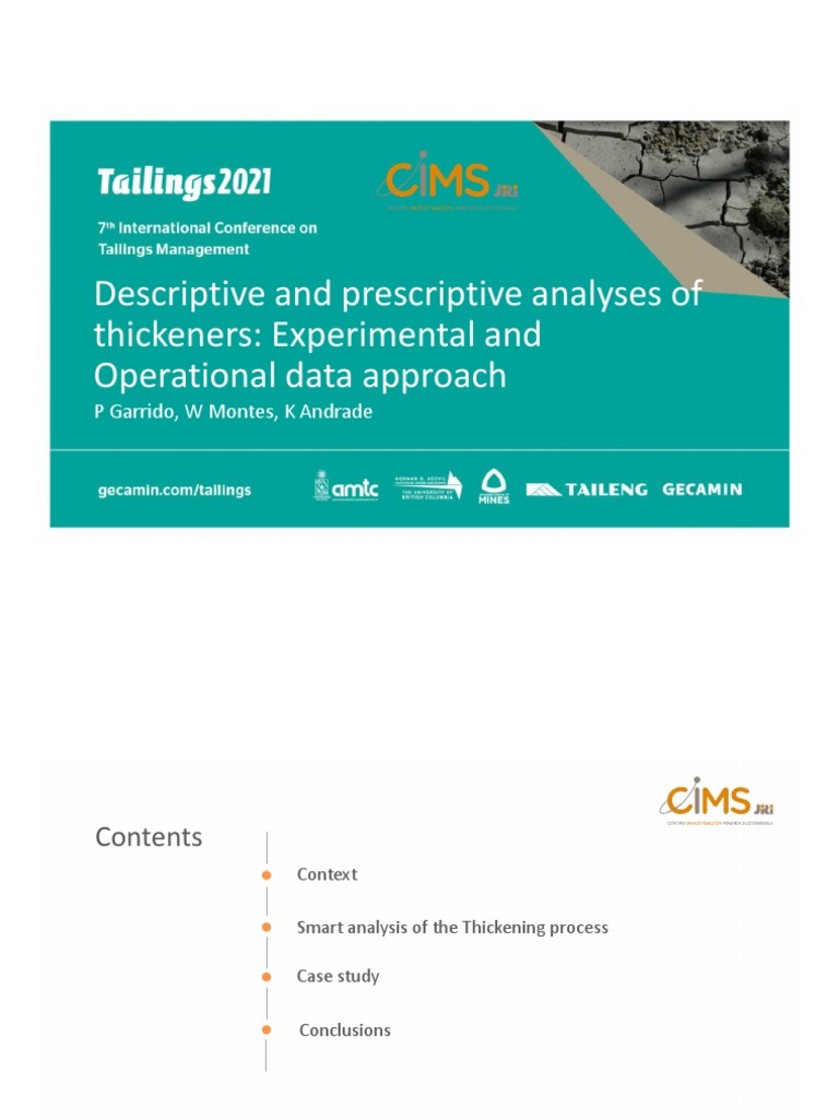 Tailings 2021 Descriptive Analysis of Thickeners PDF Simulation
